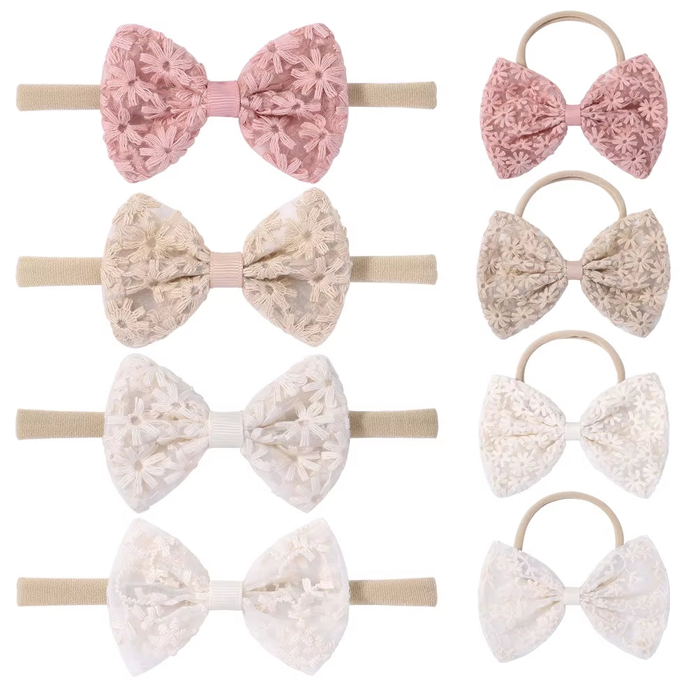 Baby Girls Embroidered Lace Headband Bow Newborn Elastic Hairband Fashion Floral Hair Baby Accessories Headwear