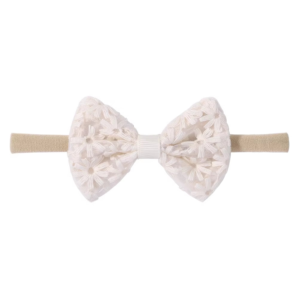 Baby Girls Embroidered Lace Headband Bow Newborn Elastic Hairband Fashion Floral Hair Baby Accessories Headwear