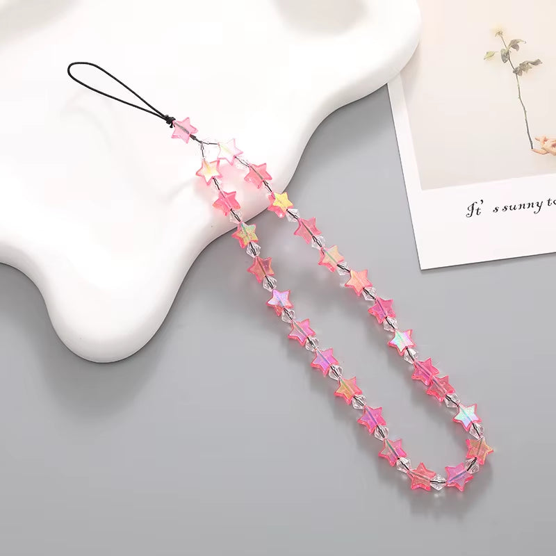 Fashion Y2K Acrylic Mobile Phone Chain Five-Pointed Star Beaded Telephone Lanyard Hanging Rope for Women Bag Pendant Keychains
