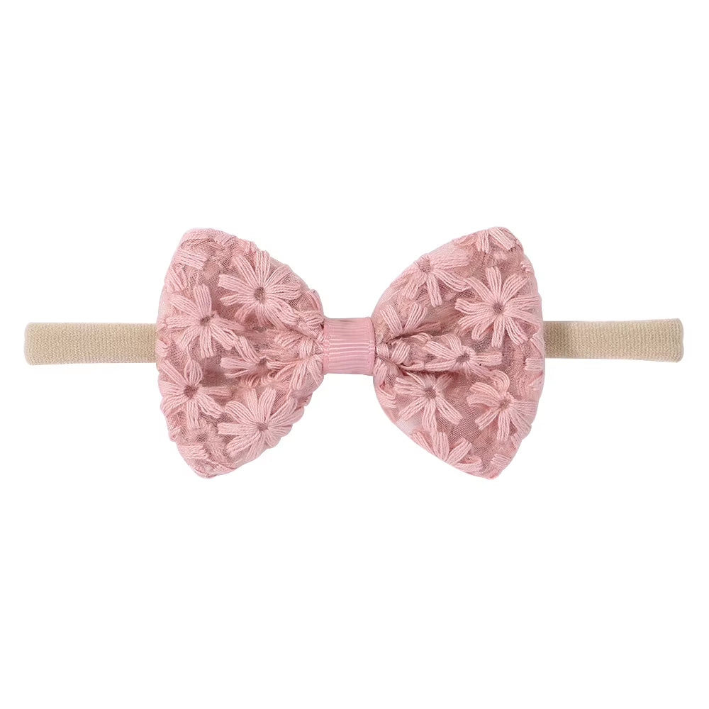 Baby Girls Embroidered Lace Headband Bow Newborn Elastic Hairband Fashion Floral Hair Baby Accessories Headwear