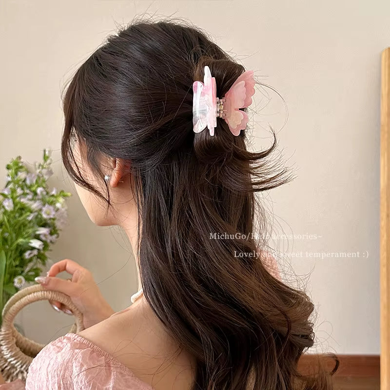 Sweet Colour Changing Butterfly Hair Claw Summer Fairy Hair Clip for Women Girl Clip