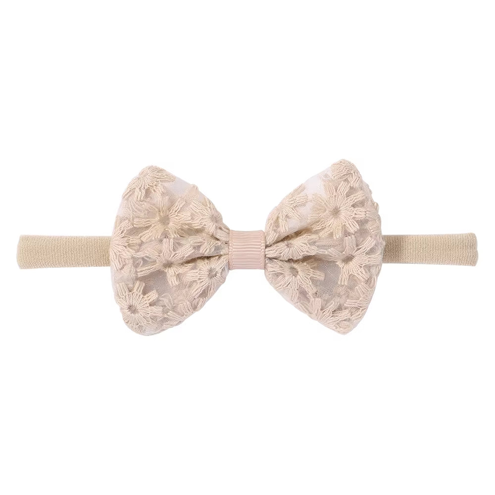 Baby Girls Embroidered Lace Headband Bow Newborn Elastic Hairband Fashion Floral Hair Baby Accessories Headwear