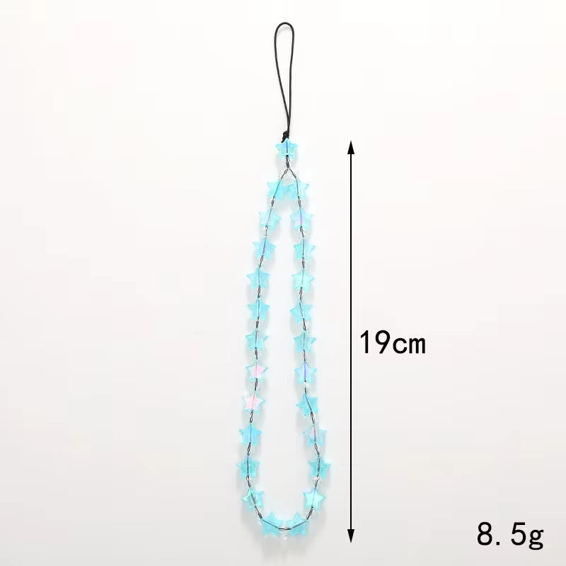 Fashion Y2K Acrylic Mobile Phone Chain Five-Pointed Star Beaded Telephone Lanyard Hanging Rope for Women Bag Pendant Keychains