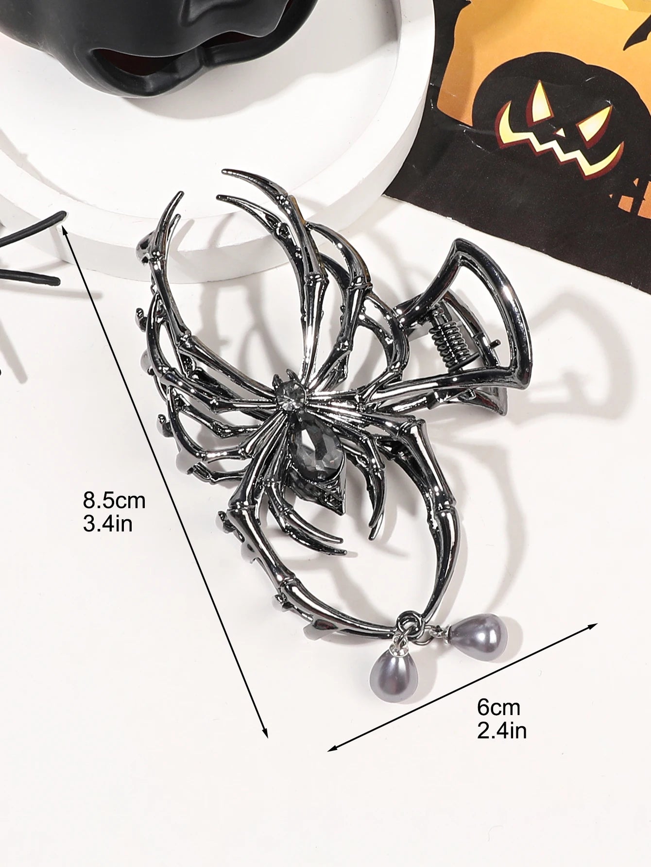 🕷️ Big Silver Spider Hair Claw Clip – Strong Hold for Thick or Thin Hair | Halloween Hair Accessory