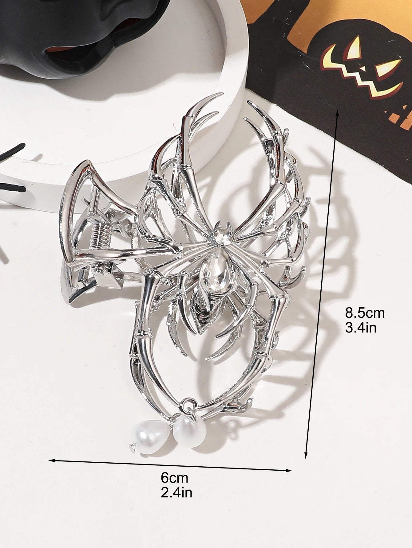 🕷️ Big Silver Spider Hair Claw Clip – Strong Hold for Thick or Thin Hair | Halloween Hair Accessory