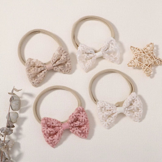 Baby Girls Embroidered Lace Headband Bow Newborn Elastic Hairband Fashion Floral Hair Baby Accessories Headwear