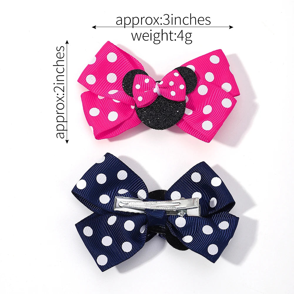 🎀 2Pcs/Set Girls’ Polka Dot Bow Hair Clips – Cute Cartoon Hairpins for Toddlers & Babies