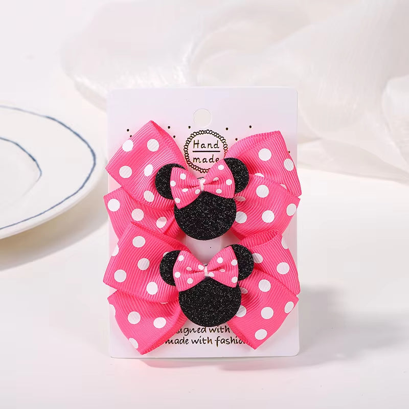 🎀 2Pcs/Set Girls’ Polka Dot Bow Hair Clips – Cute Cartoon Hairpins for Toddlers & Babies