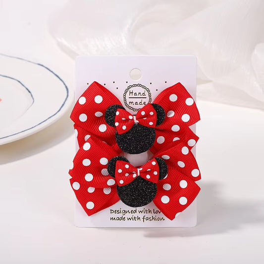 🎀 2Pcs/Set Girls’ Polka Dot Bow Hair Clips – Cute Cartoon Hairpins for Toddlers & Babies
