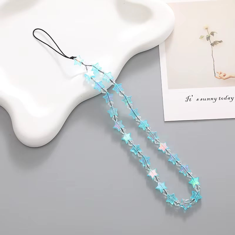 Fashion Y2K Acrylic Mobile Phone Chain Five-Pointed Star Beaded Telephone Lanyard Hanging Rope for Women Bag Pendant Keychains