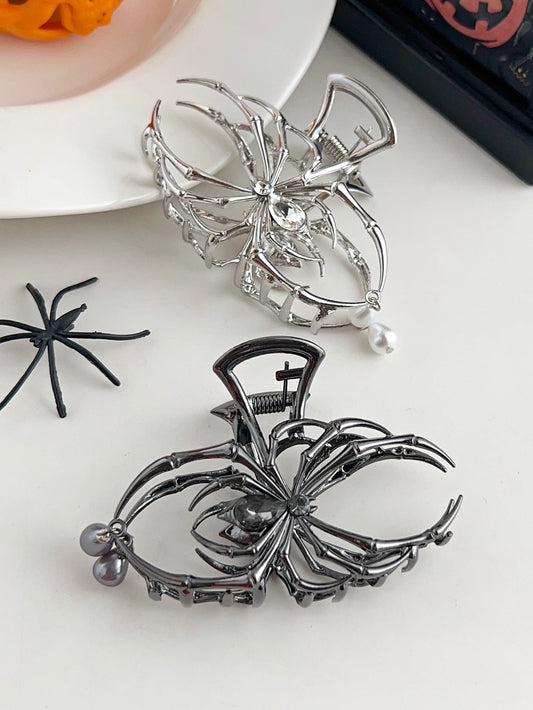🕷️ Big Silver Spider Hair Claw Clip – Strong Hold for Thick or Thin Hair | Halloween Hair Accessory