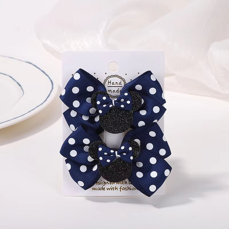 🎀 2Pcs/Set Girls’ Polka Dot Bow Hair Clips – Cute Cartoon Hairpins for Toddlers & Babies