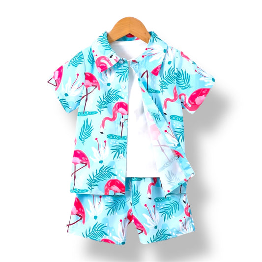 Flamingo - Button Up + Shorts