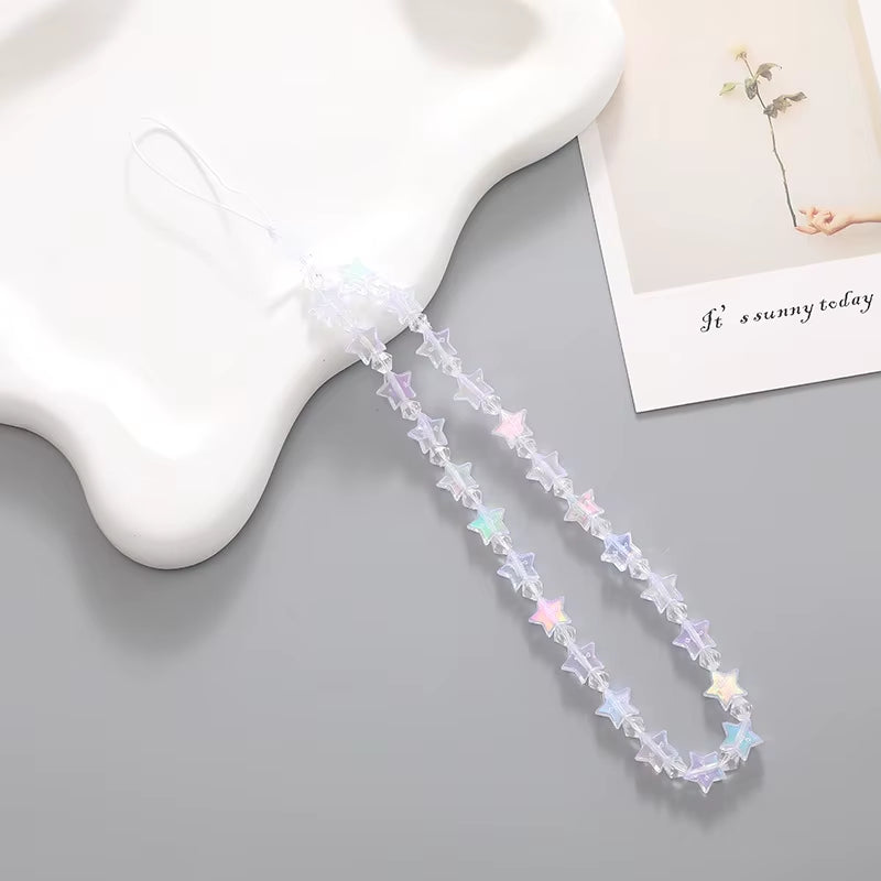 Fashion Y2K Acrylic Mobile Phone Chain Five-Pointed Star Beaded Telephone Lanyard Hanging Rope for Women Bag Pendant Keychains