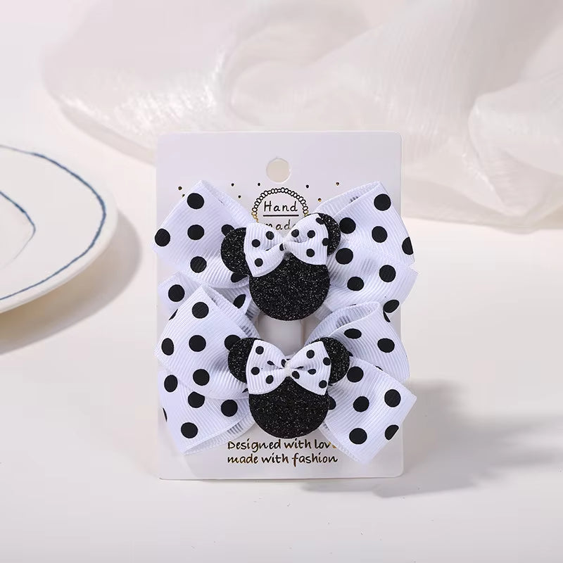 🎀 2Pcs/Set Girls’ Polka Dot Bow Hair Clips – Cute Cartoon Hairpins for Toddlers & Babies