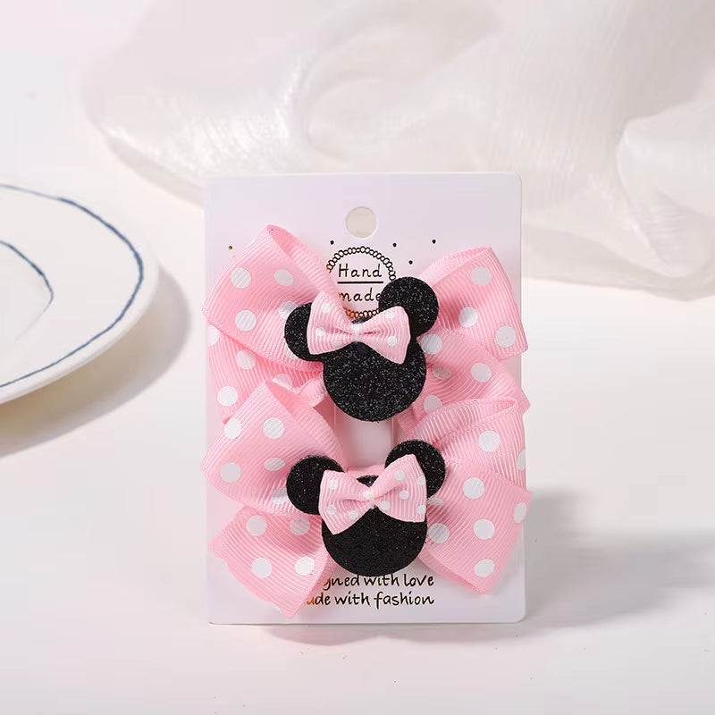 🎀 2Pcs/Set Girls’ Polka Dot Bow Hair Clips – Cute Cartoon Hairpins for Toddlers & Babies