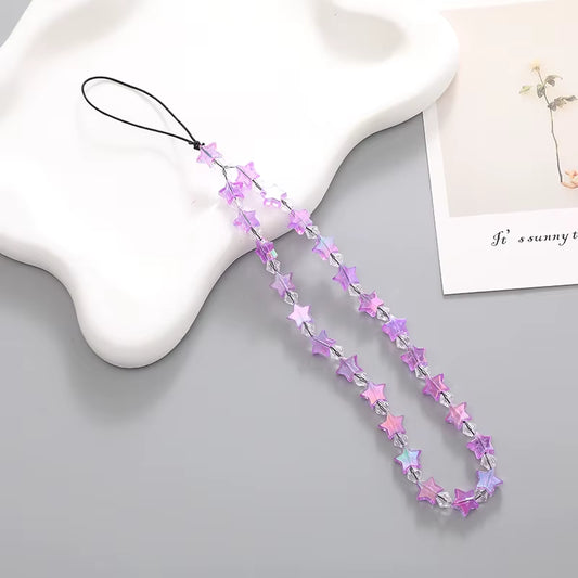 Fashion Y2K Acrylic Mobile Phone Chain Five-Pointed Star Beaded Telephone Lanyard Hanging Rope for Women Bag Pendant Keychains