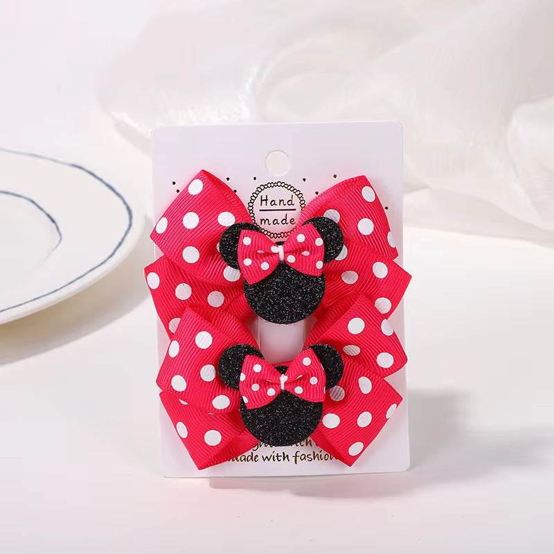 🎀 2Pcs/Set Girls’ Polka Dot Bow Hair Clips – Cute Cartoon Hairpins for Toddlers & Babies